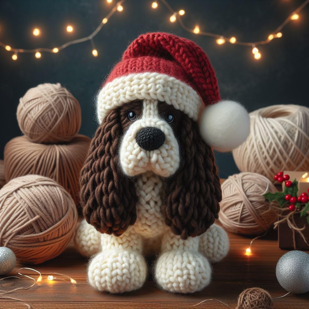 Knitted Springer Christmas Card