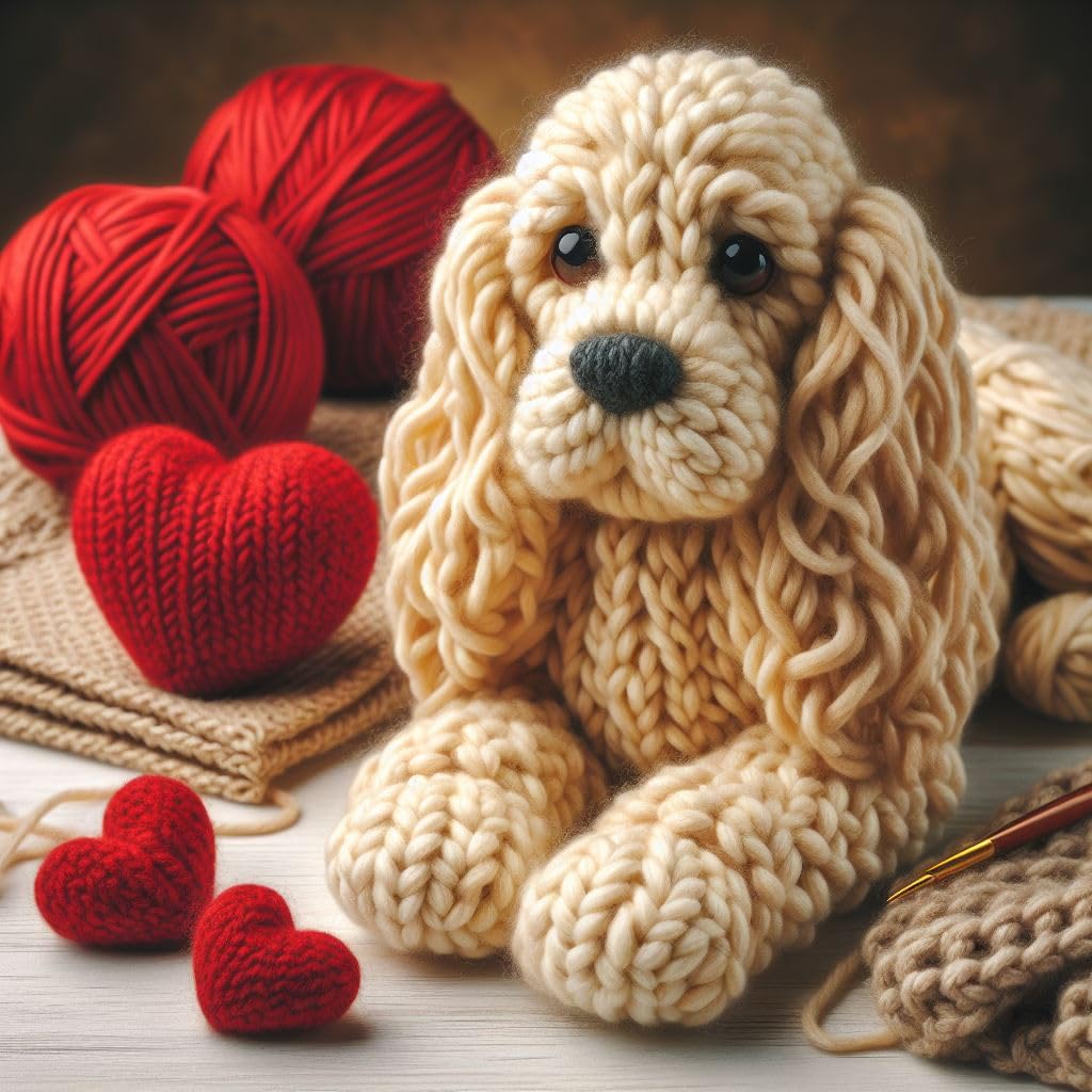 Knitted Cocker Spaniel Valentine Card
