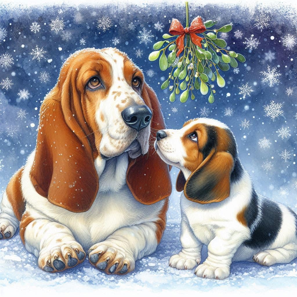 Pack of Basset Hound Knitted Christmas Cards