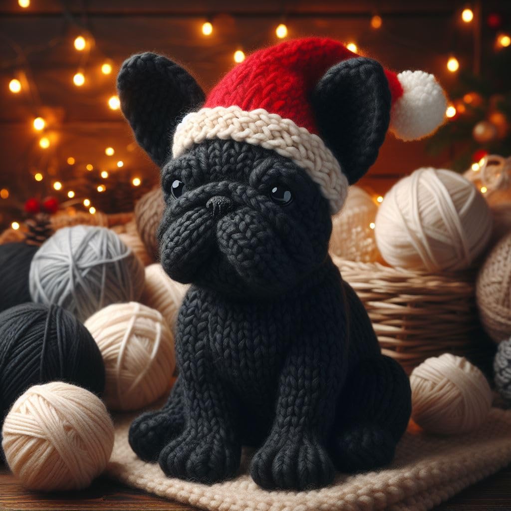 Pack of Frenchie Knitted Christmas Cards