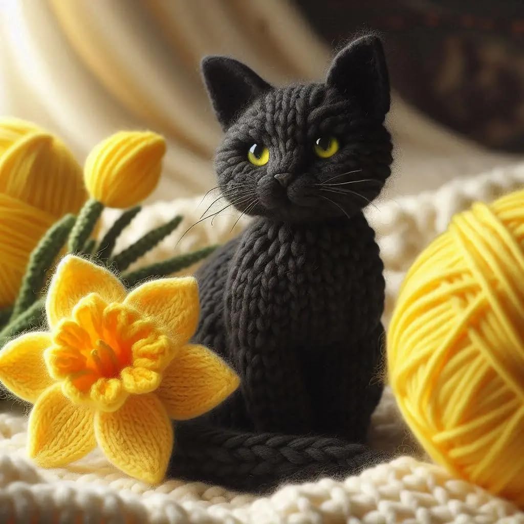 Black Cat Daffodil Card