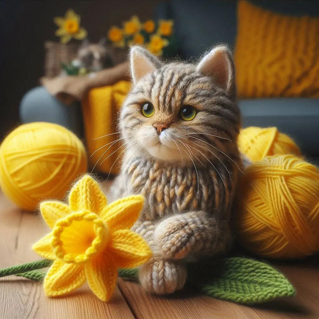 Tabby Cat Daffodil Card
