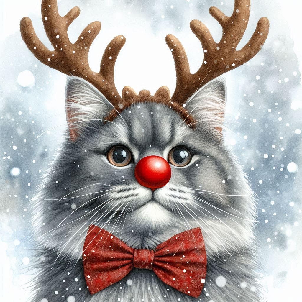 Grey Cat Christmas Card