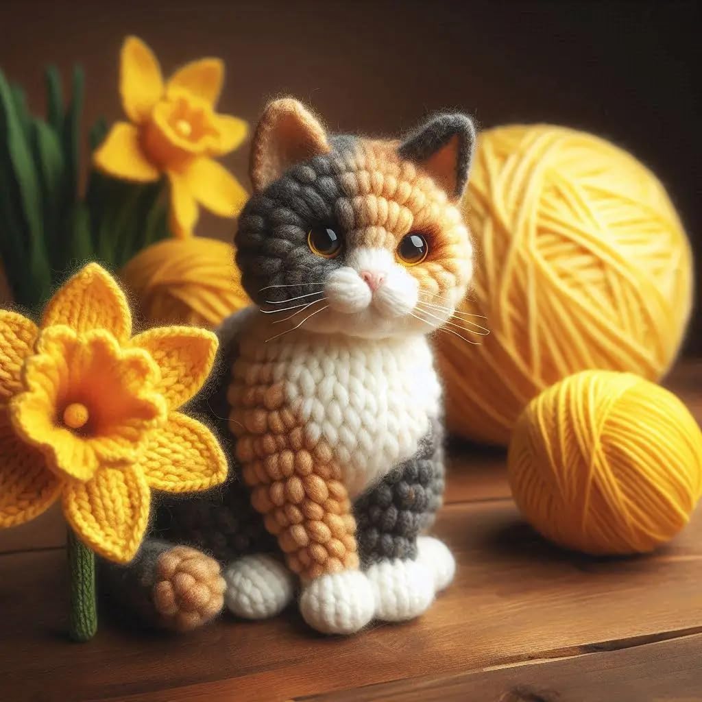 Calico Cat Daffodil Card