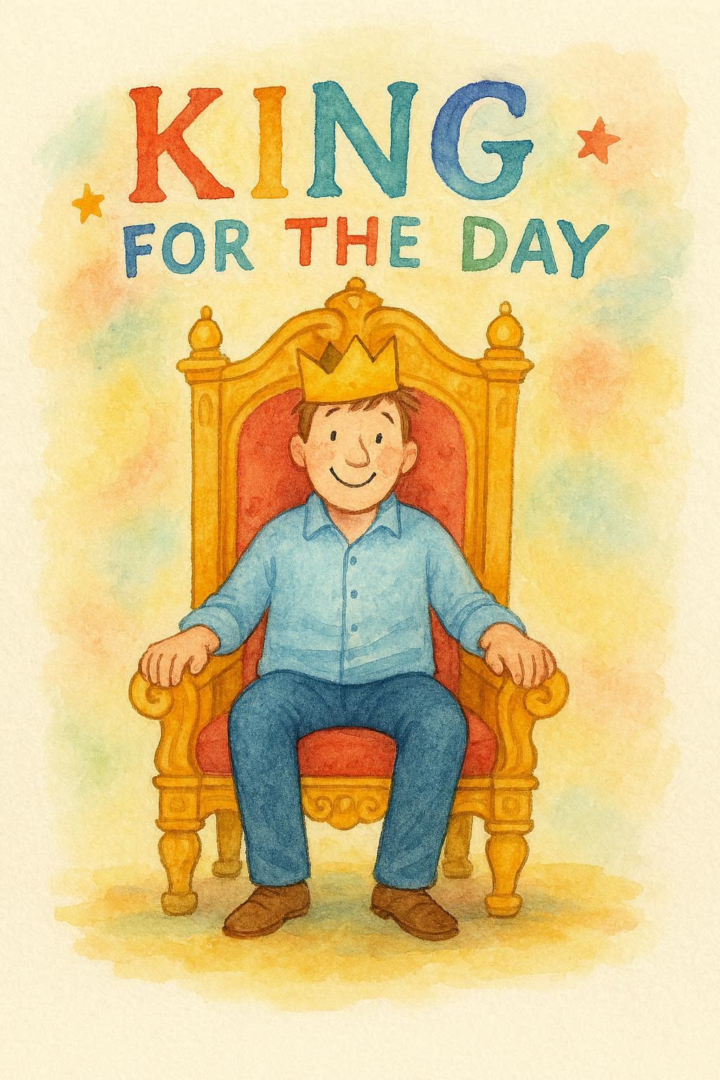 Illustration of Dad sitting on a throne with 'King for the Day' text