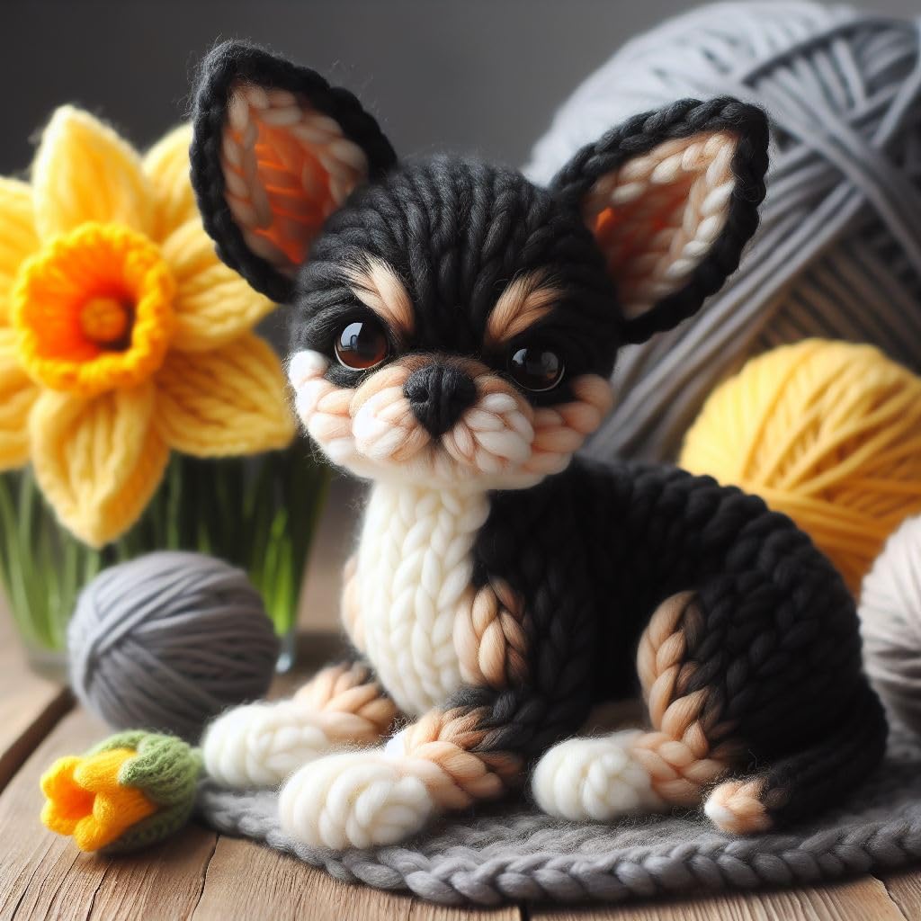 Black Chihuahua Daffodil Card