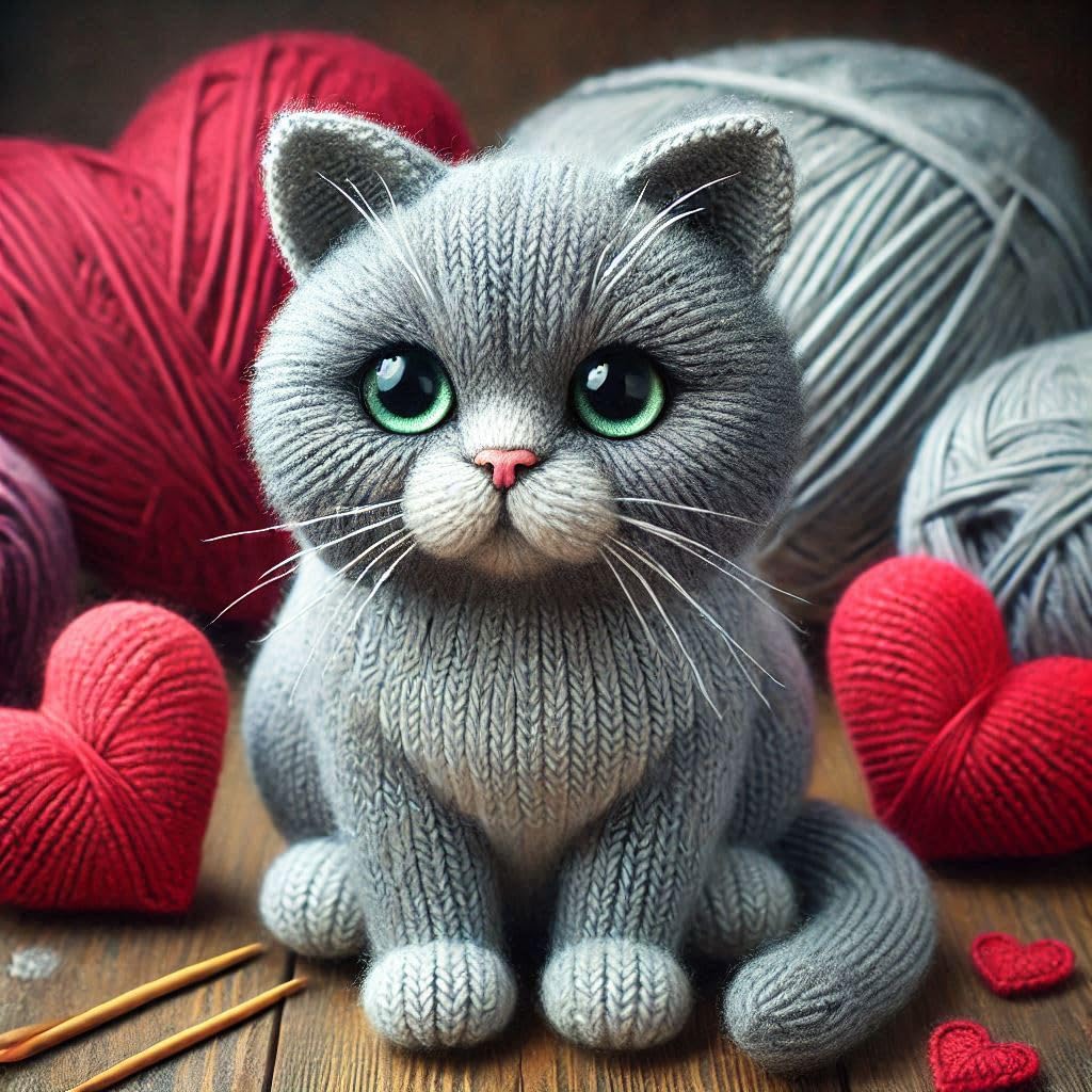 Grey Cat Knitted Card