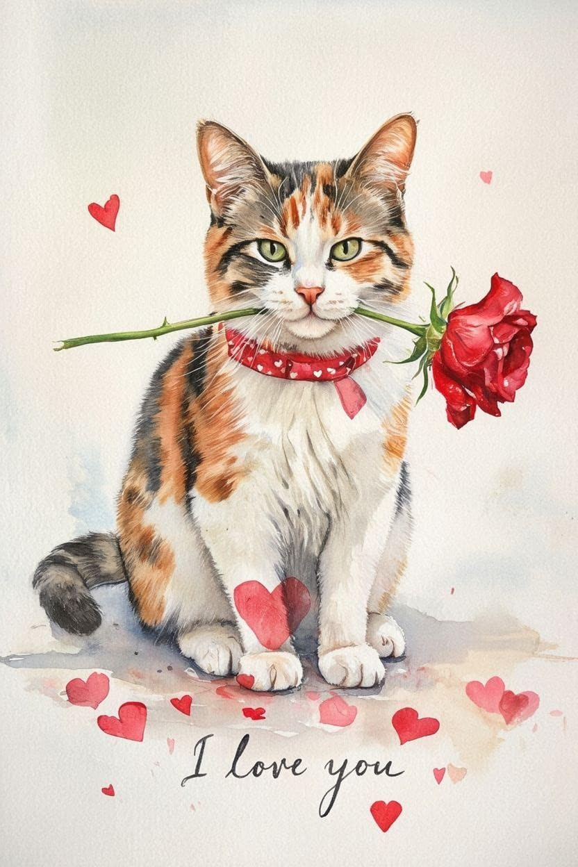 Calico Cat Valentine Card