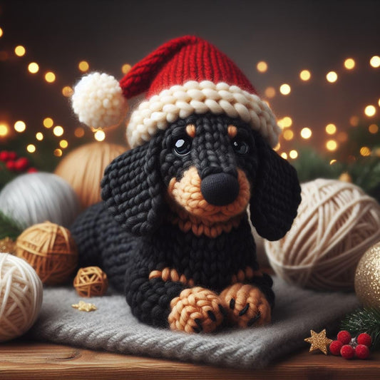 Dachshund Knitted Christmas Card