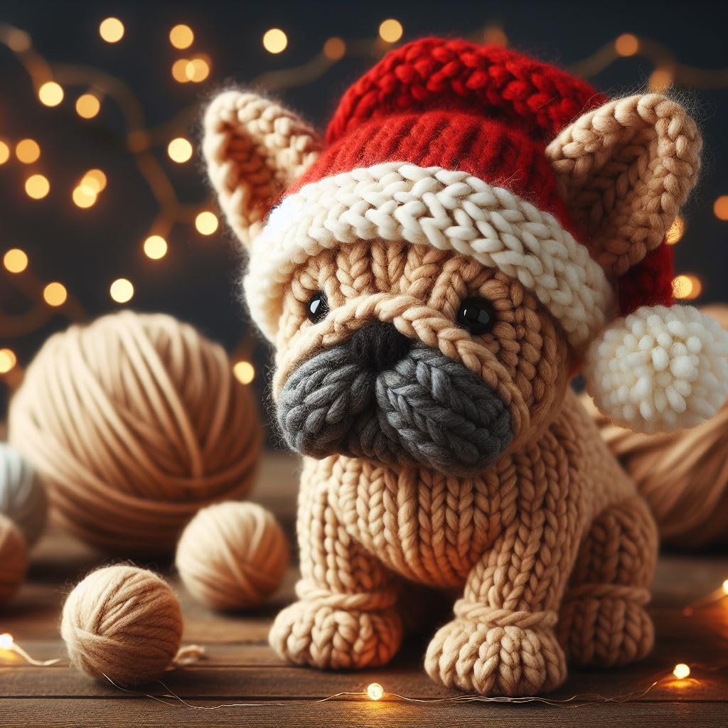 Knitted French Bulldog Christmas Card