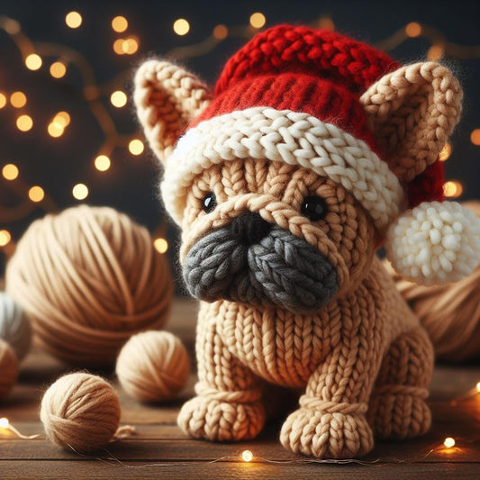 Knitted French Bulldog Christmas Card