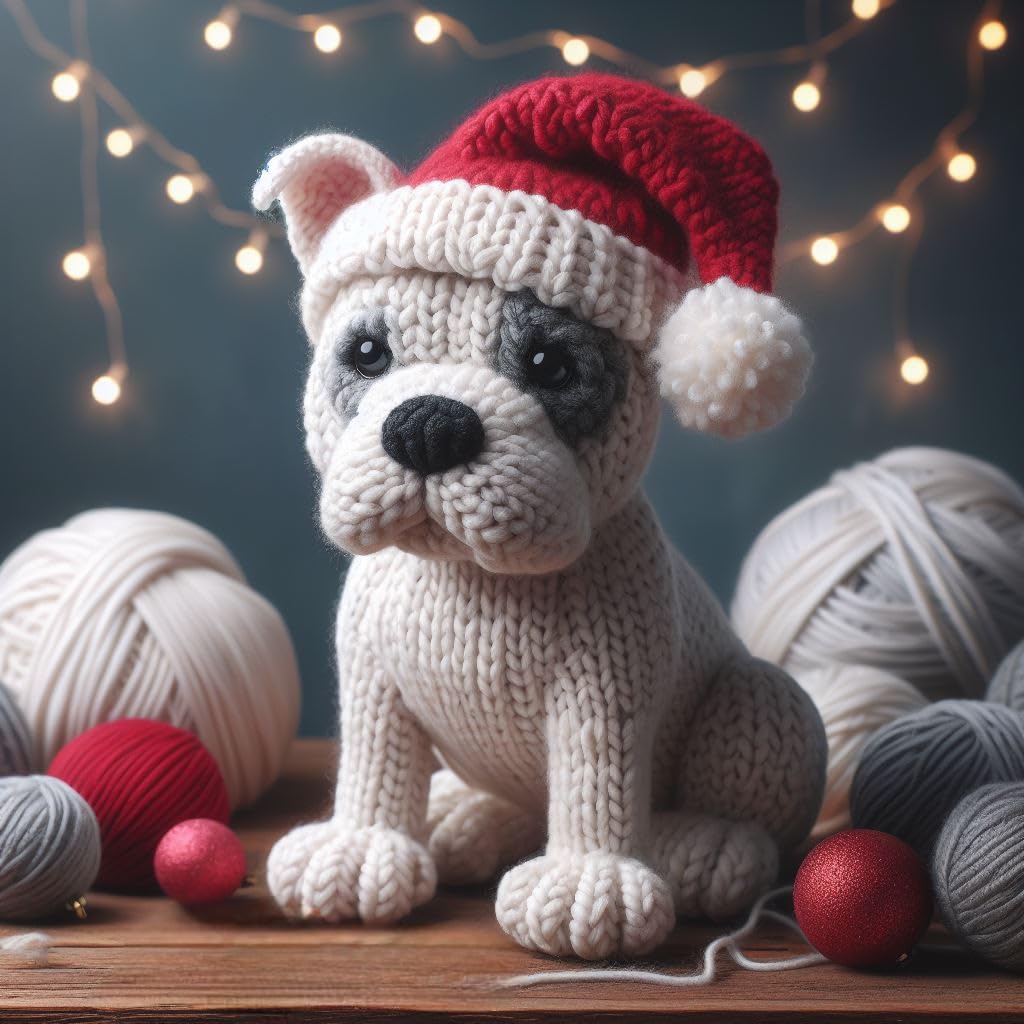 White Staffie Knitted Christmas Card