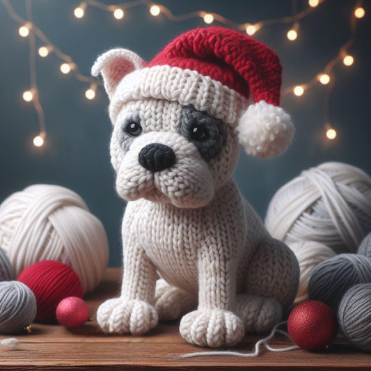 White Staffie Knitted Christmas Card