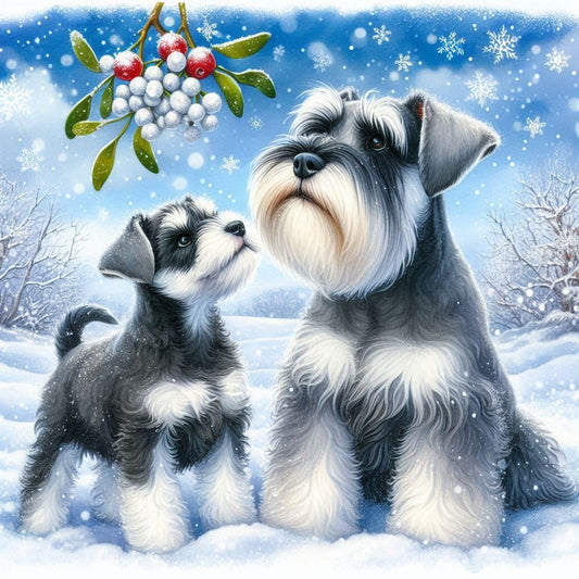 Schnauzer Mother and Pup Christmas Card