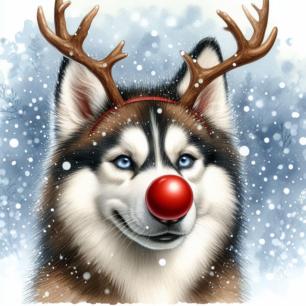Husky Rudolph Christmas Card