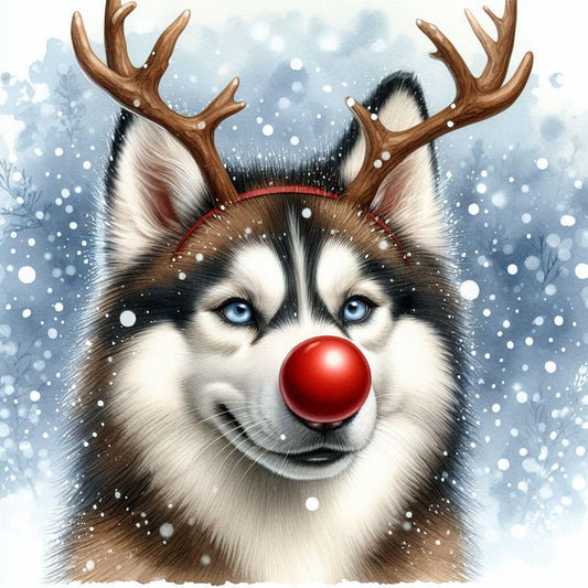 Husky Rudolph Christmas Card