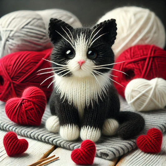 Black and White Cat Knitted Card