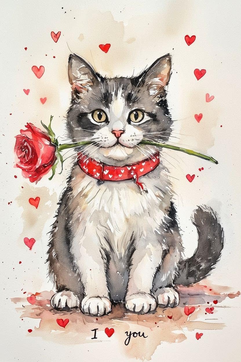 Black and White Cat Valentine Card