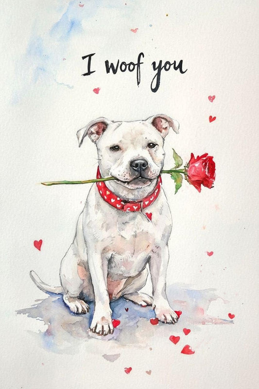 White Staffie Valentine Card