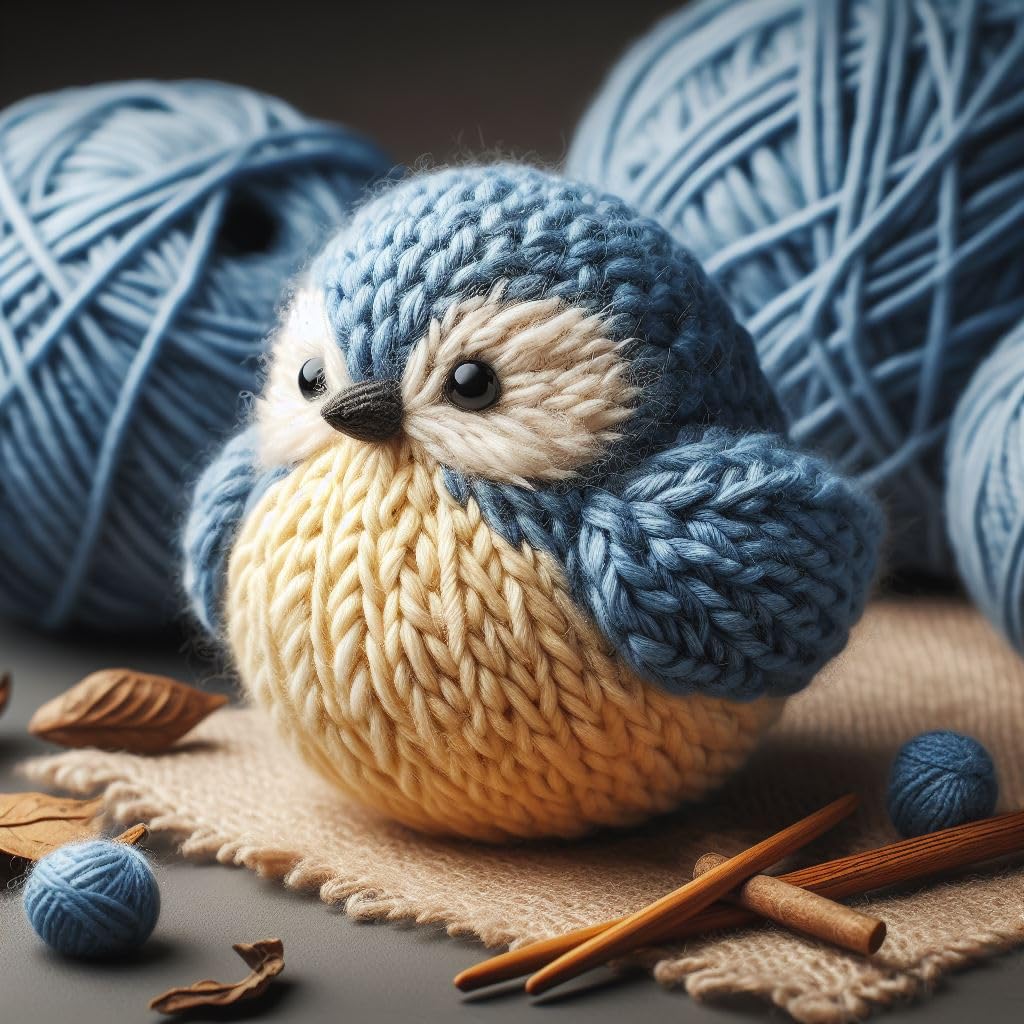 Knitted Blue Tit Blank Card