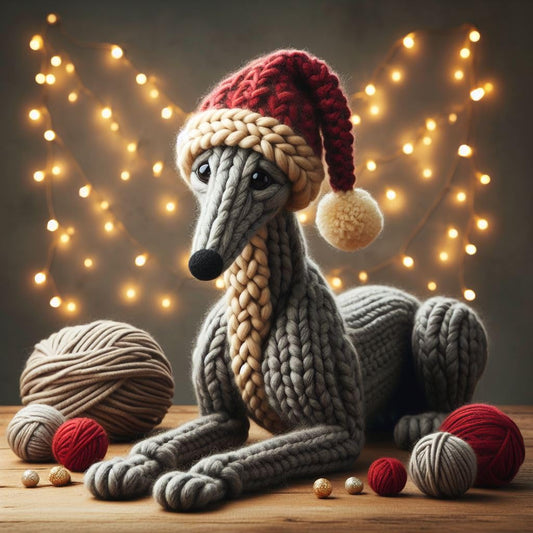 Greyhound Knitted Christmas Card
