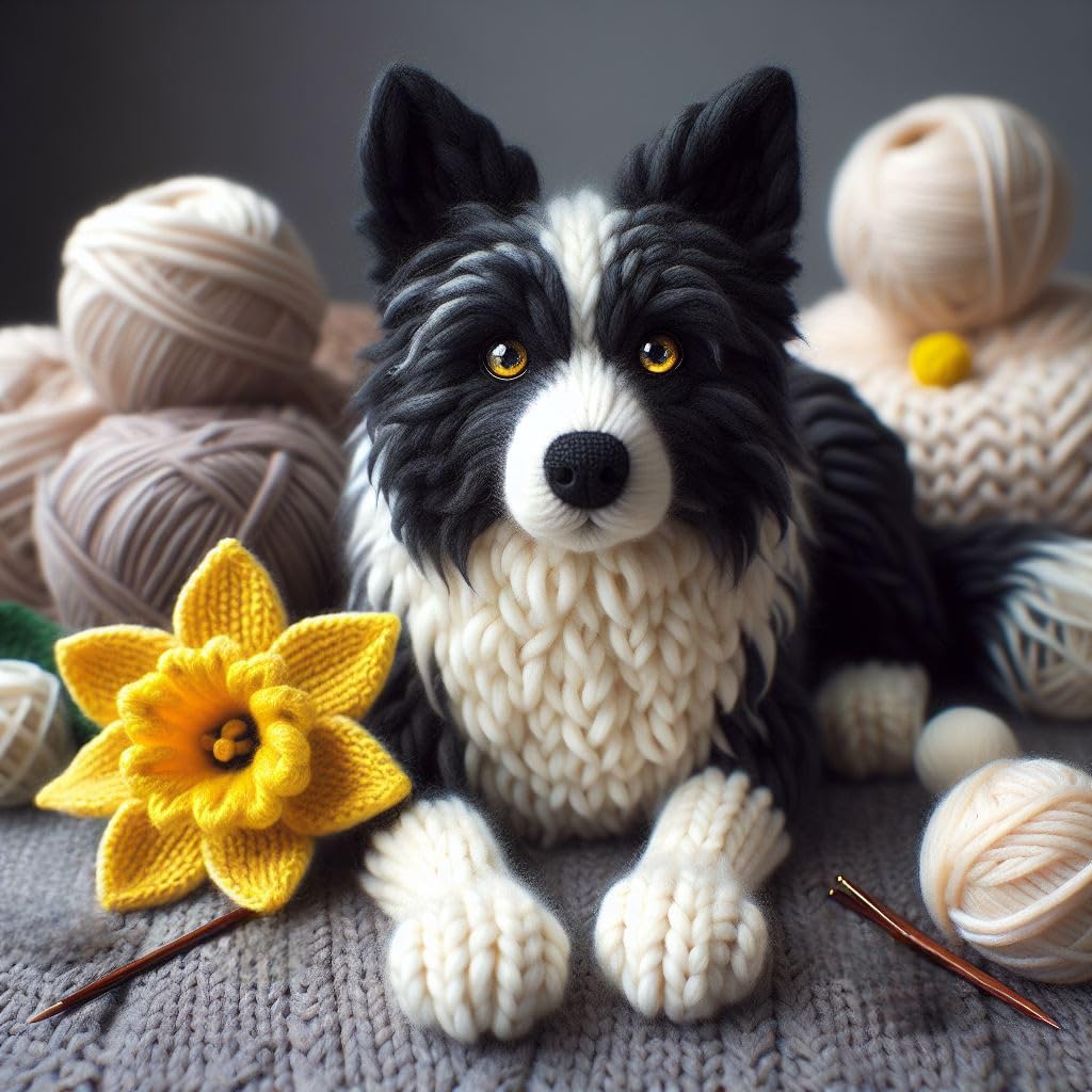 Border Collie Daffodil Birthday Card