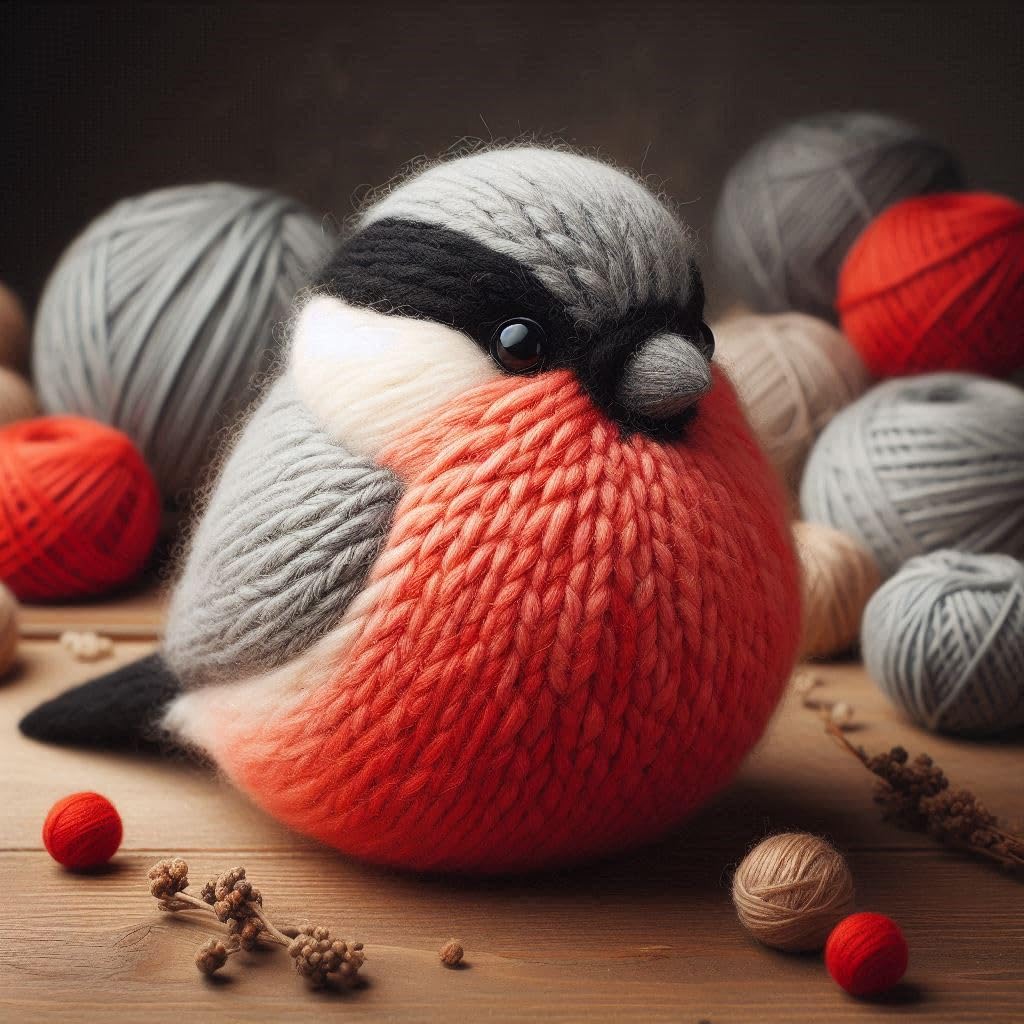 Knitted Bullfinch Blank Card