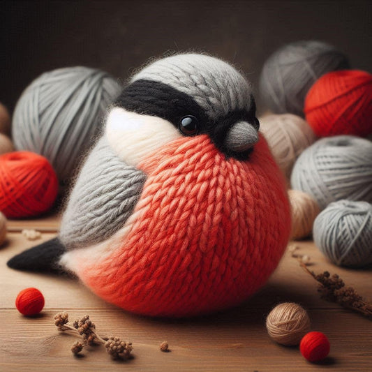 Knitted Bullfinch Blank Card