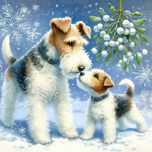 Wire Fox Terrier Mother and Pup Christmas Card