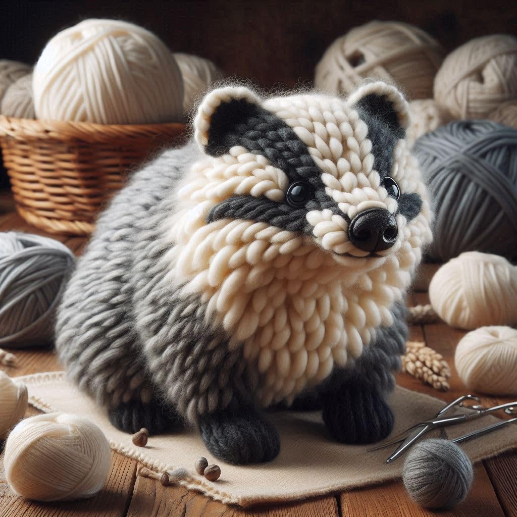 Knitted Badger Blank Card