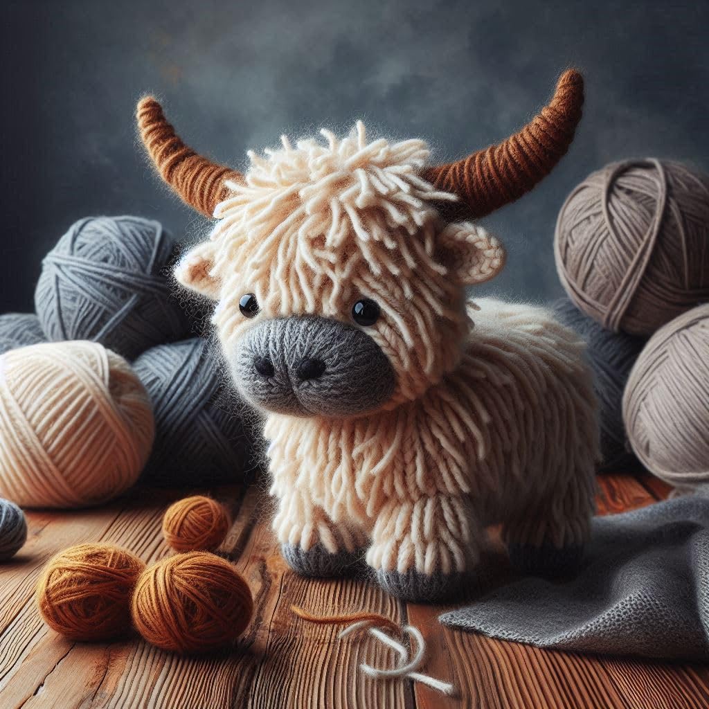 Knitted Highland Cow Blank Card