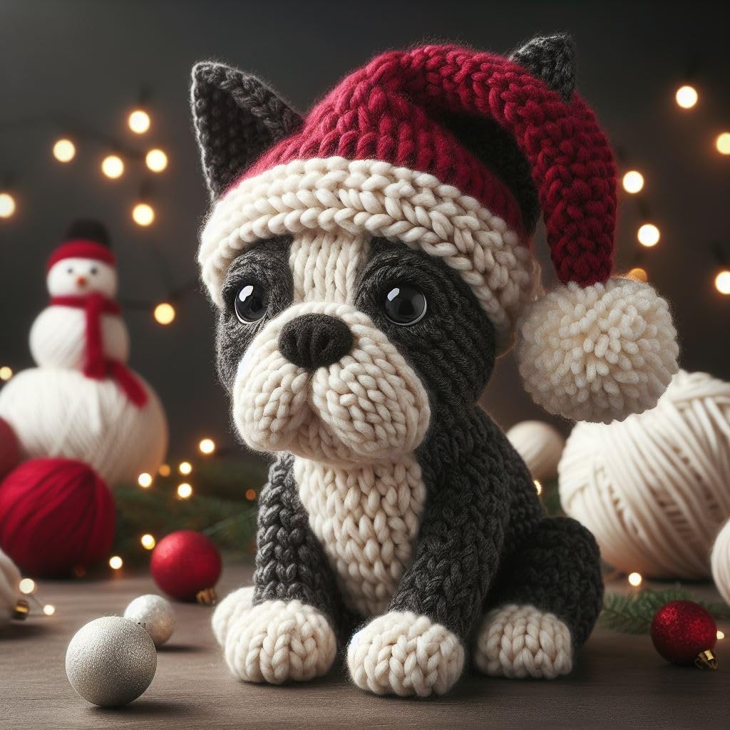 Boston Terrier Knitted Christmas Card