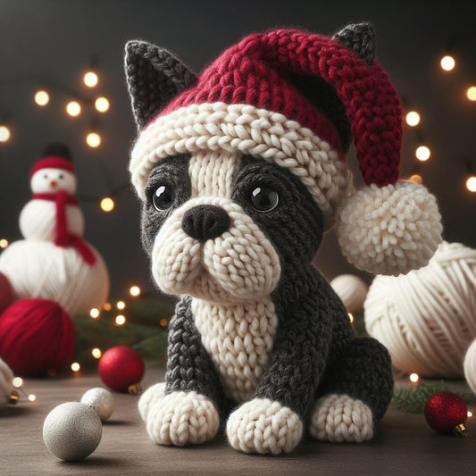 Boston Terrier Knitted Christmas Card