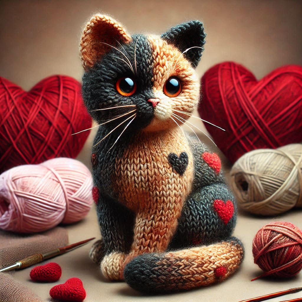 Tortoiseshell Cat Knitted Card
