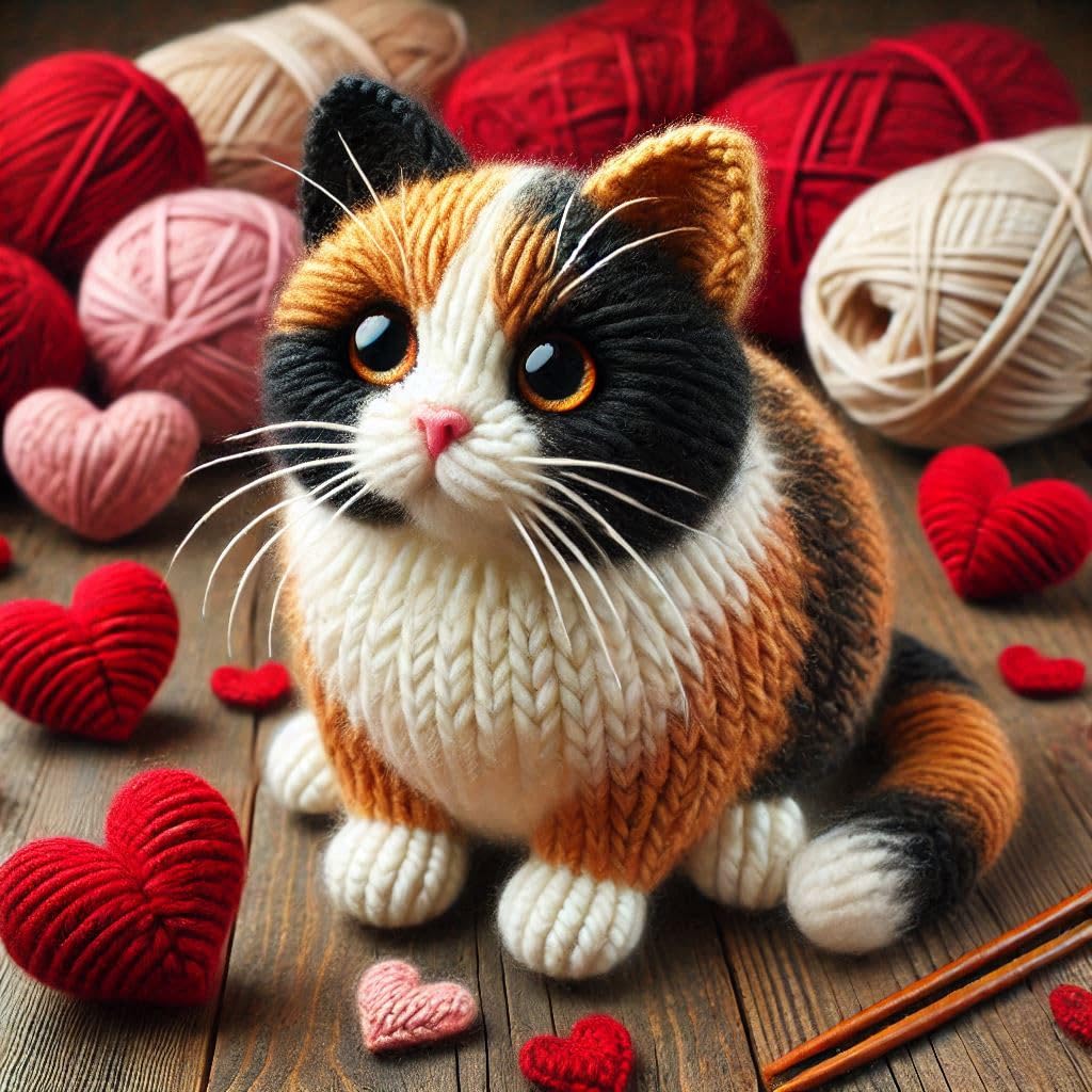 Calico Cat Knitted Card