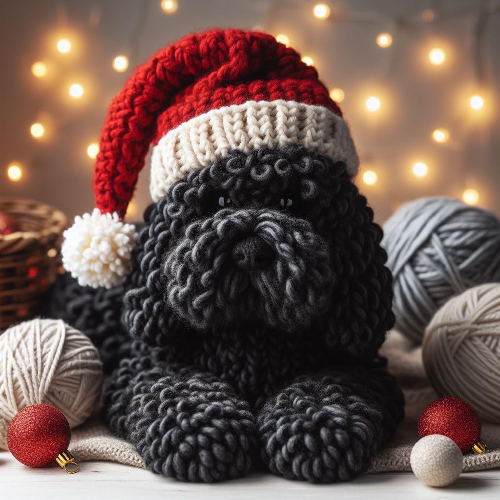 Pack of Black Cockapoo Knitted Christmas Cards