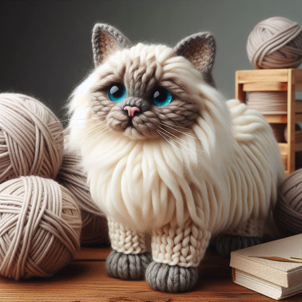 Knitted Ragdoll Cat Blank Card