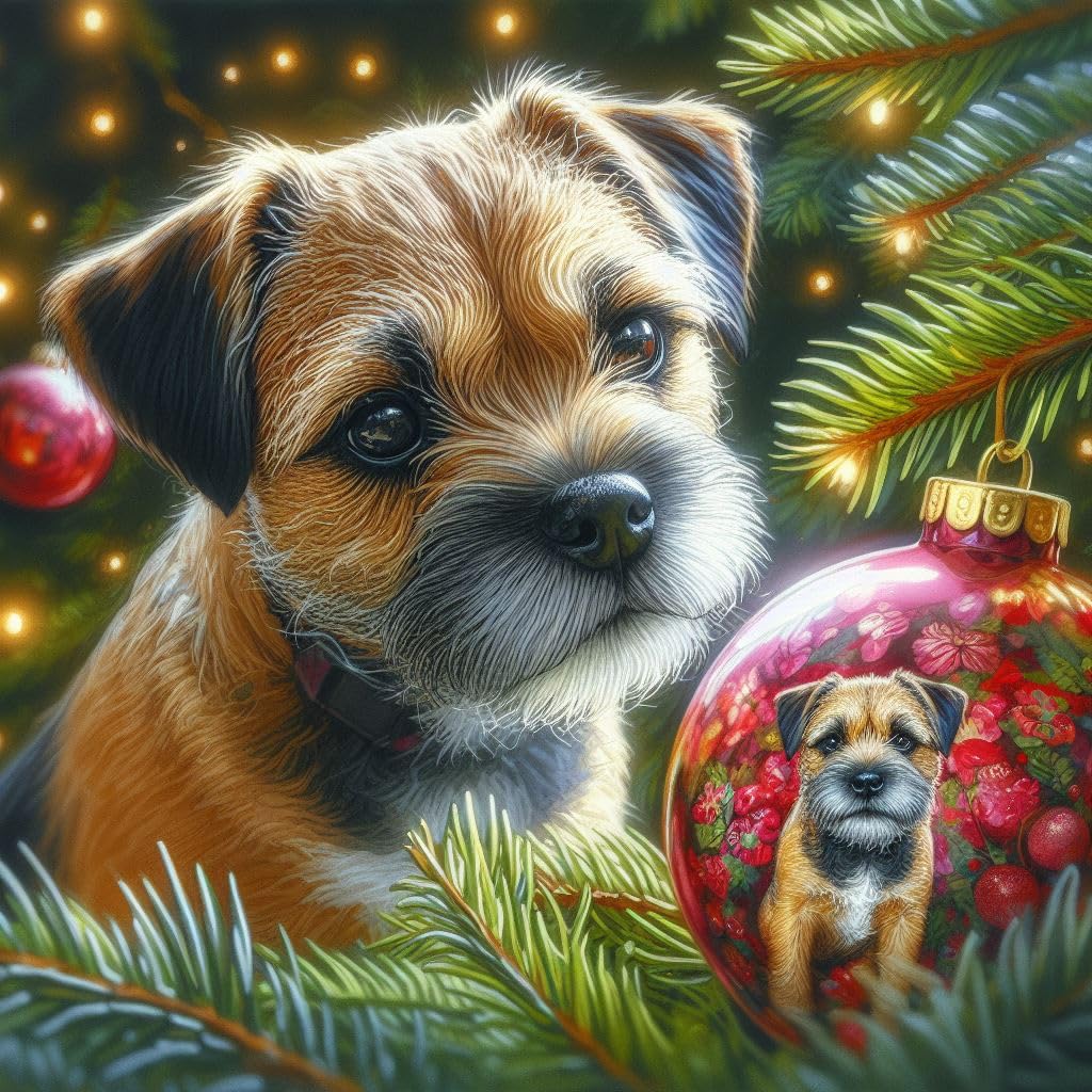 Border Terrier Bauble Christmas Card