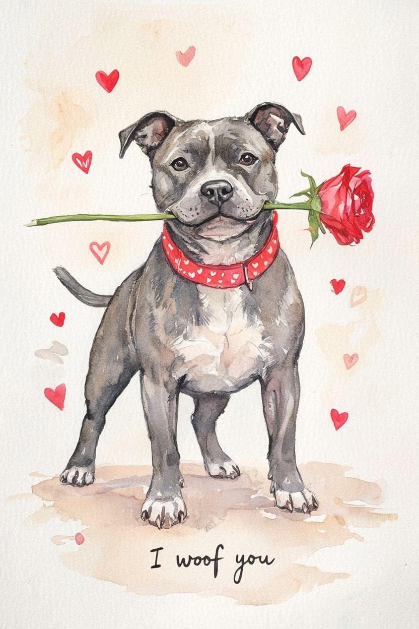 Grey Staffy Valentine Card