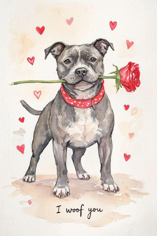 Grey Staffy Valentine Card