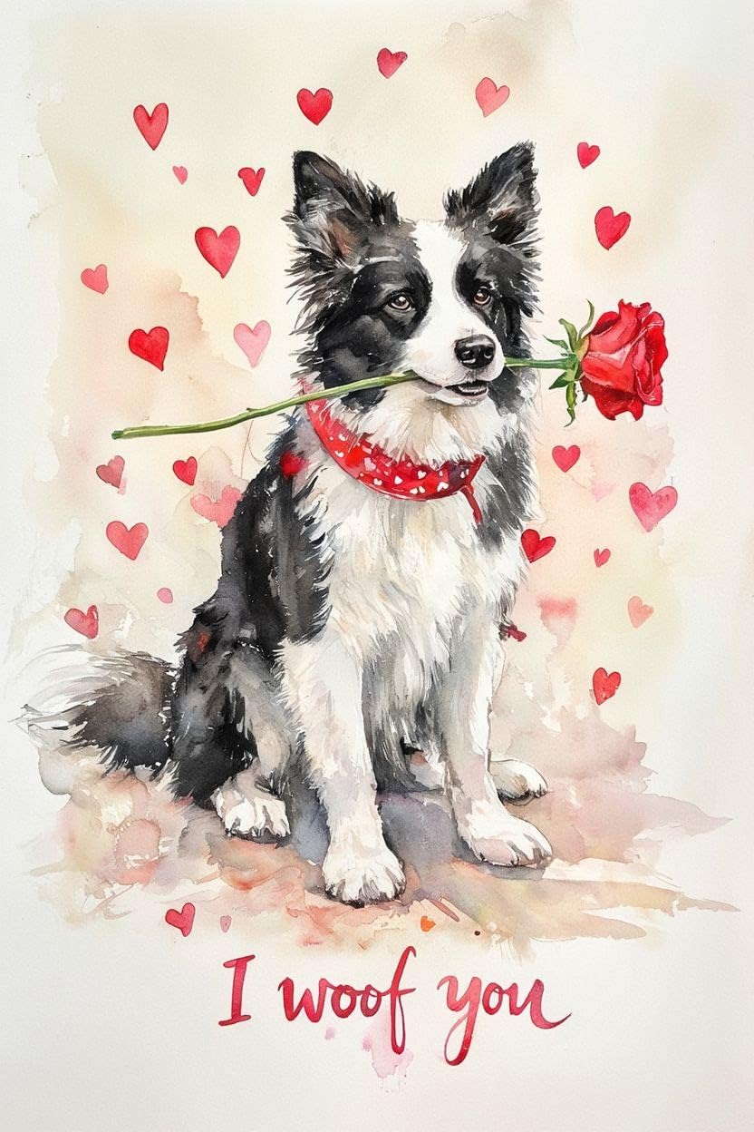 Border Collie Valentine Card