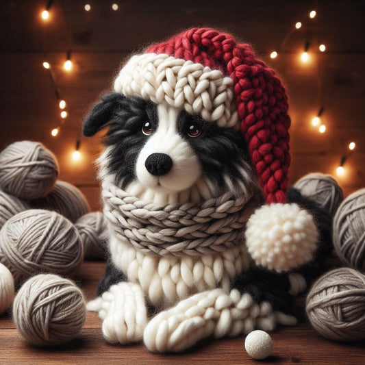 Pack of Border Collie Knitted Christmas Cards
