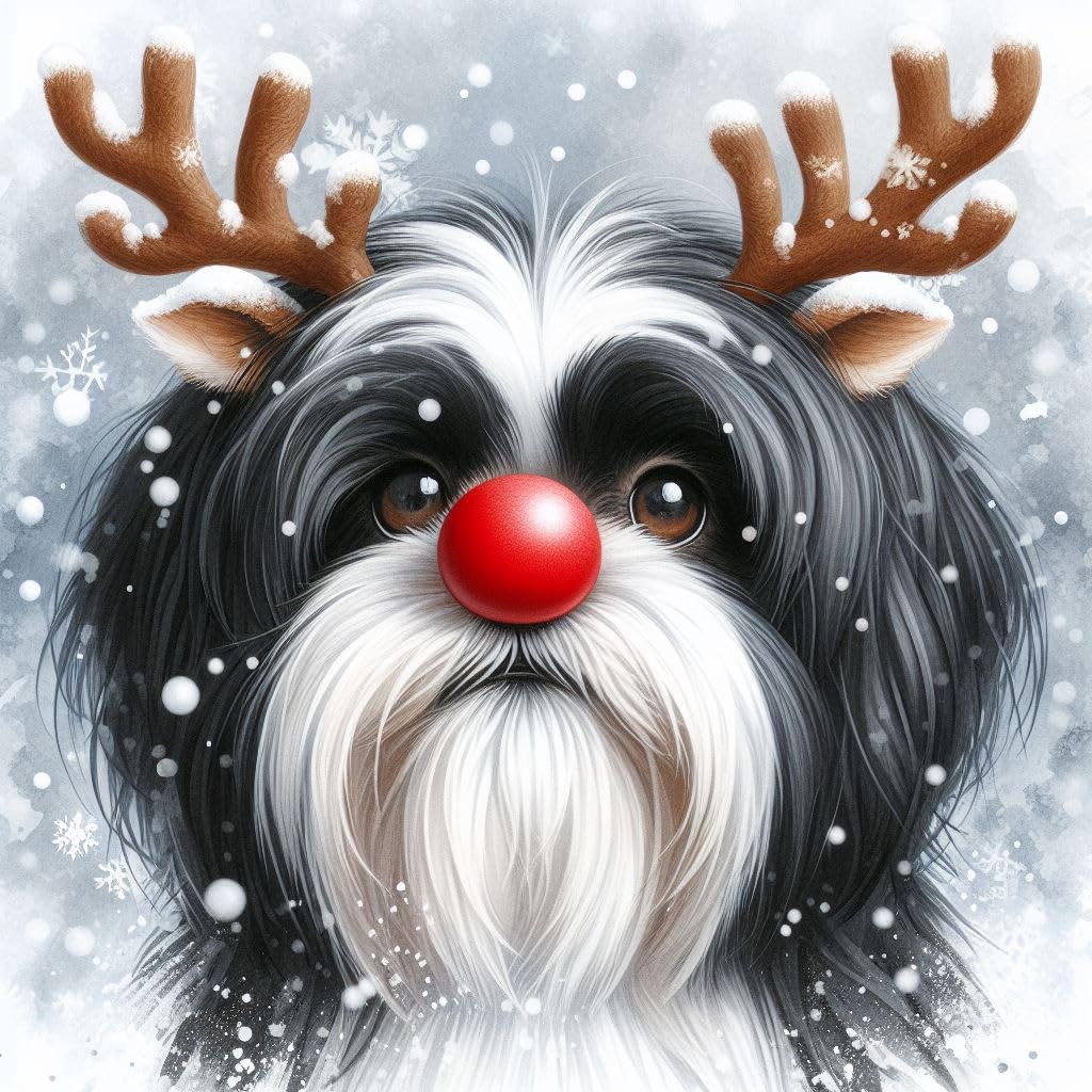 Black and White Shih Tzu Christmas Card