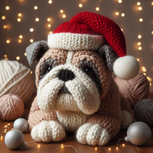 Bulldog Knitted Christmas Card