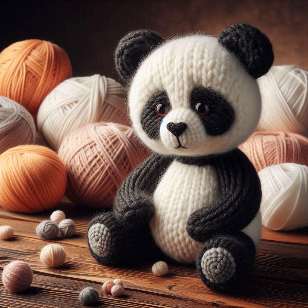 Knitted Panda Blank Card