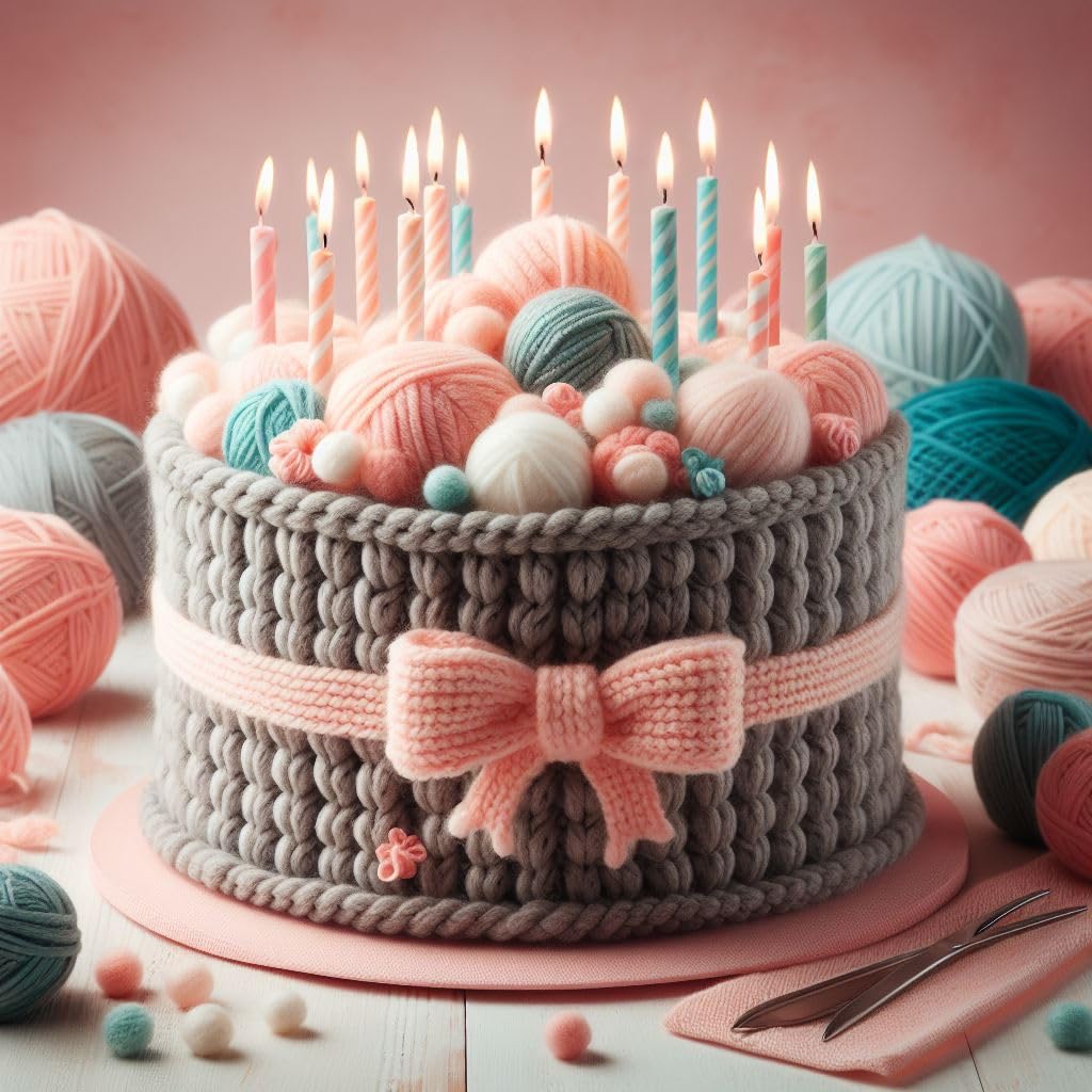 Knitted Birthday Cake Birthday Card