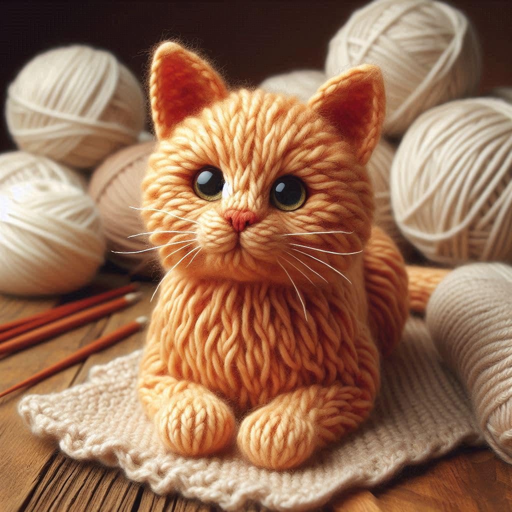 Knitted Ginger Cat Blank Card