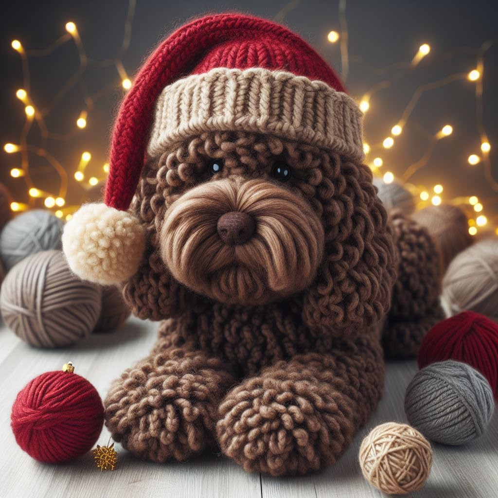 Pack of Chocolate Cockapoo Knitted Christmas Cards