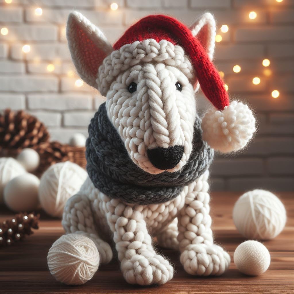 Bull Terrier Knitted Christmas Card