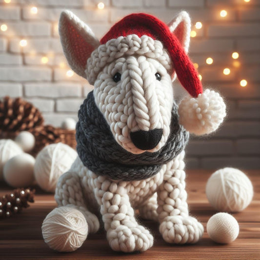Bull Terrier Knitted Christmas Card